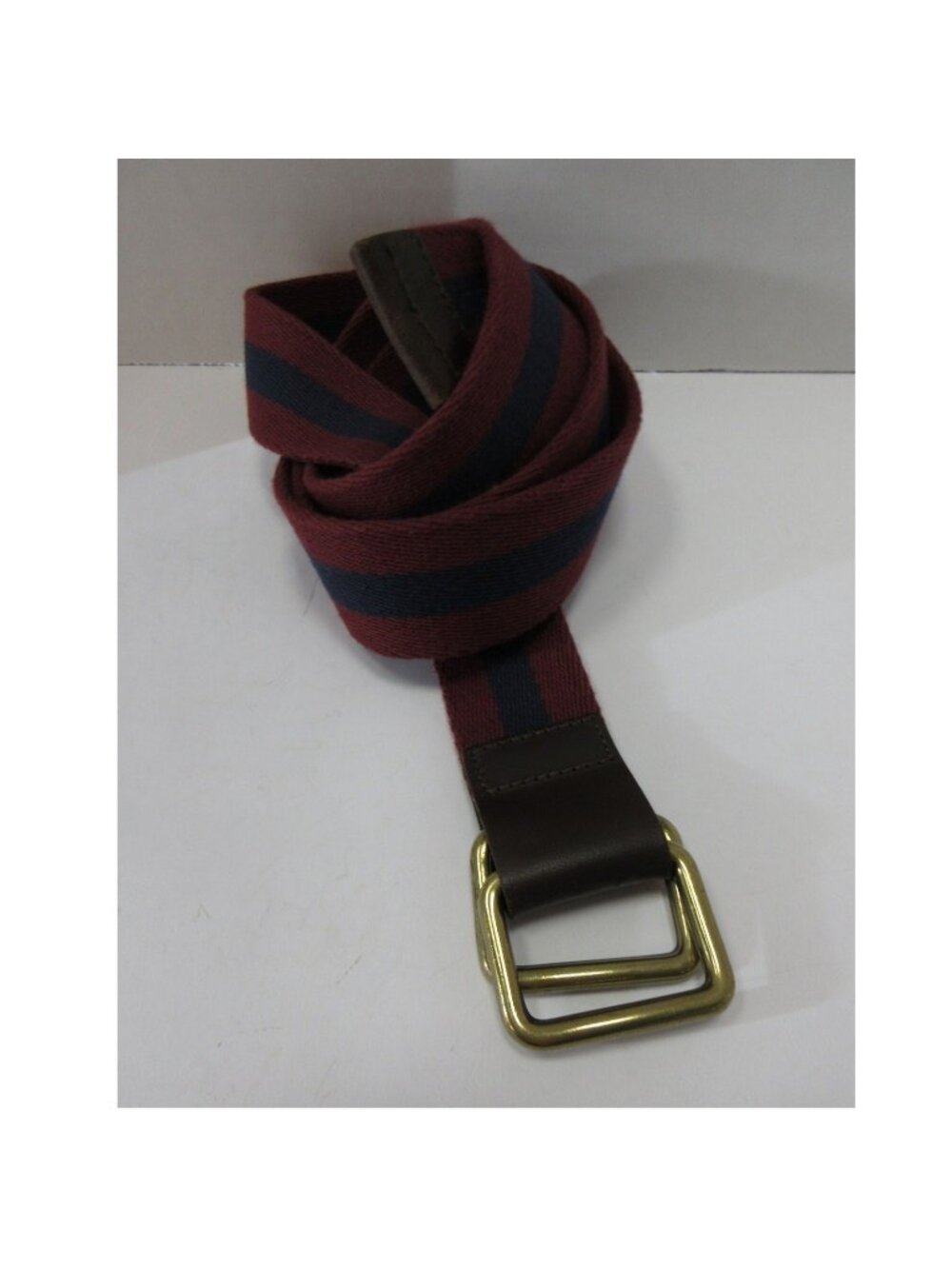 VINTAGE LL Bean Belt 44 Red D Ring Webbing Leather Trim Made In USA